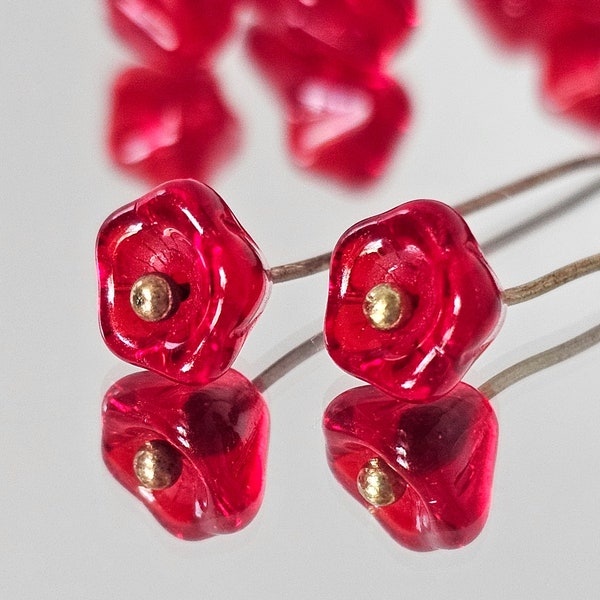 Ruby Red Czech Glass Bell Flower Beads Trumpet Flower Beads 6x8mm  20pcs