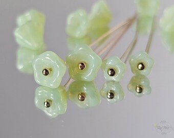 Light Mint Green Opal Czech Glass Bell Flower Beads Trumpet Flower Beads 2 SIZES