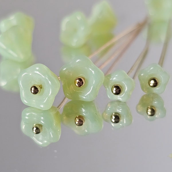 Light Mint Green Opal Czech Glass Bell Flower Beads Trumpet Flower Beads 2 SIZES