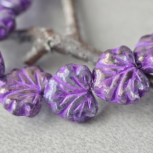 Violet Czech Glass Maple Leaf Beads 13x11mm 8pcs