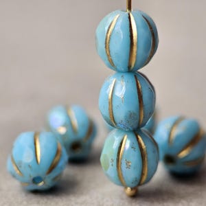 8mm Faceted Melon Beads Czech Glass Beads Melon Beads Sky Blue AB Gold Finish