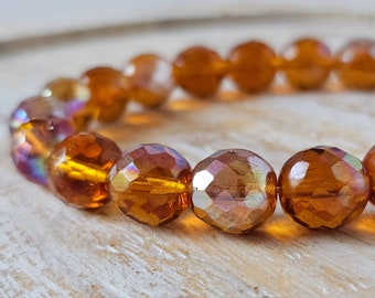 Czech Glass 12mm Topaz AB Faceted Round Beads 5 pcs Fall Vibes