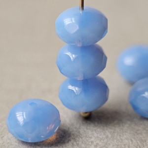 Sky Blue Opal Czech Glass Faceted Rondelle Beads 6x9mm 15 beads Fire Polished