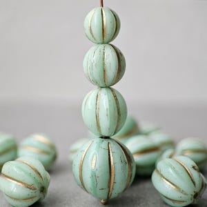 Melon Czech Glass beads  4 Sizes 8mm 10mm 12mm 14mm Mint Green