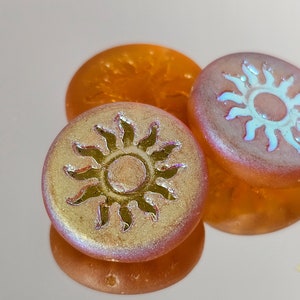 Orange Peach Czech Glass Sun Coin Bead 22mm
