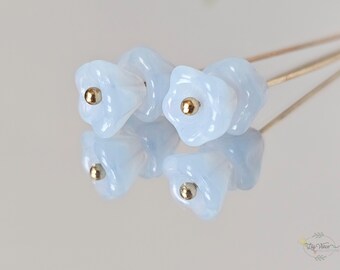 Light Baby Blue Czech Glass Bell Flower Beads Trumpet Flower Beads 6x8mm 20pcs