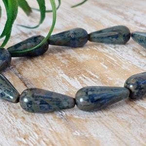 Dark Sapphire Blue with Picasso Czech Glass Long Teardrop 5 Beads 20x9mm image 6