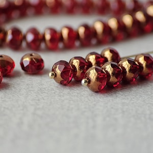 Ruby Red Czech Glass Beads Faceted Rondelles 5x7mm 10 Beads For Jewelry Making