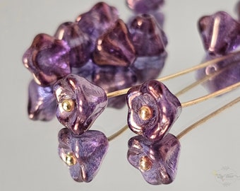 Lumi Amethyst Czech Glass Bell-Shaped Flower Trumpet Flower Beads 22 beads 6x8mm