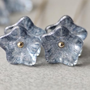Blue Czech Glass Flower Beads: Marbled Petunia Caps (13x8mm, 6pcs)