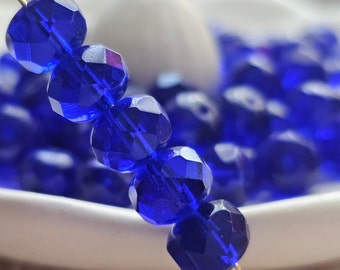 Cobalt Blue Czech Glass Faceted Rondelle Beads 6x9mm 20 beads