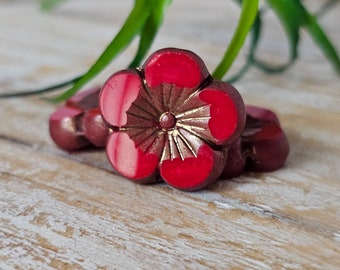 Ruby Red tsjechische glas Hibiscus bloem kraal 22mm 1pc Picasso kralen
