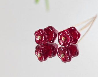 Light Garnet Red Czech Glass Bell Flower Trumpet Flower 6x8mm 22 beads