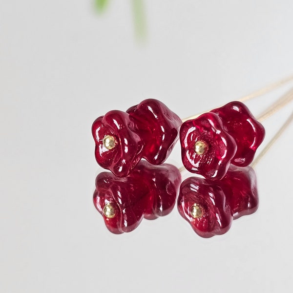 Light Garnet Red Czech Glass Bell Flower Trumpet Flower 6x8mm 22 beads