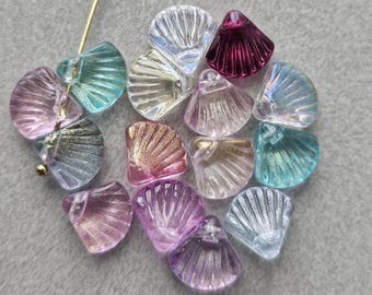 Translucent Sea Shell Glass Beads: Assorted Colors, Ocean Mix - 11mm