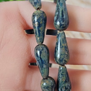 Dark Sapphire Blue with Picasso Czech Glass Long Teardrop 5 Beads 20x9mm image 3