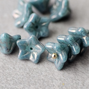 Czech Glass Flower Beads: Maya Blue Picasso Bellflower (12pcs)