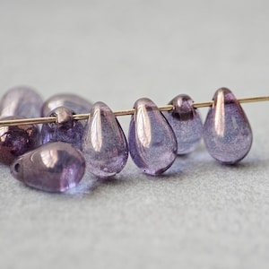 Mermaid Tears Lumi Amethyst Czech Glass Teardrop Beads 25pcs 9mm