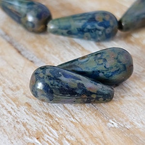 Dark Sapphire Blue with Picasso Czech Glass Long Teardrop 5 Beads 20x9mm image 7