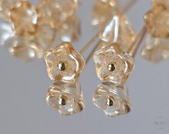 Champagne Gold Czech Glass Bell Shaped Flower Trumpet Flower Beads 22pcs 6x8mm