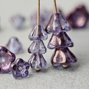 Lumi Amethyst Czech Glass Bell-Shaped Flower Trumpet Flower Beads 2 SIZE