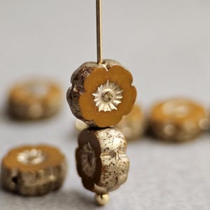 Czech Glass Hibiscus Flower Floral Beads Flower Beads Hawaiian Flowers Orange Brown 8mm 8 Beads SMALL