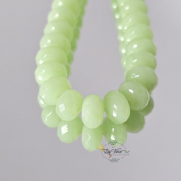 Light Mint Green Opal Czech Glass Rondelle Beads 6x9mm 15 Beads