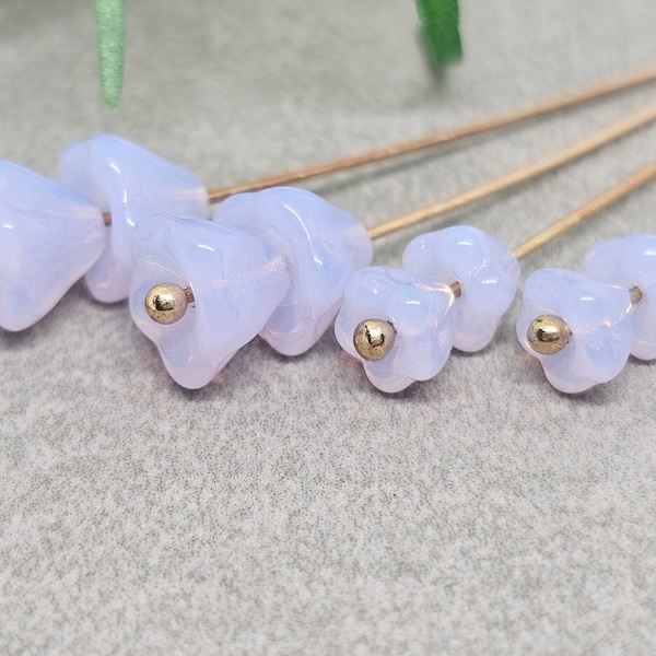 Violet Opal Czech Glass Bell-Shaped Flower Trumpet Flower Beads 2 SIZES