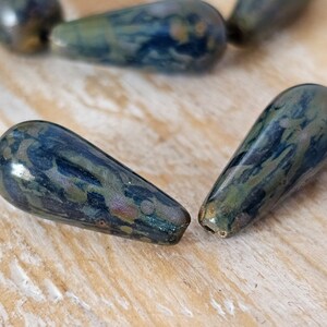 Dark Sapphire Blue with Picasso Czech Glass Long Teardrop 5 Beads 20x9mm image 8