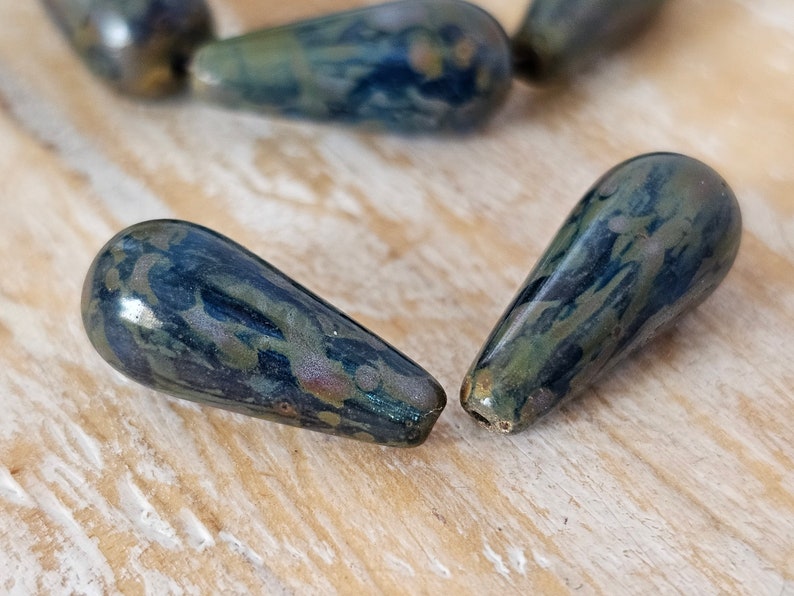 Dark Sapphire Blue with Picasso Czech Glass Long Teardrop 5 Beads 20x9mm image 8