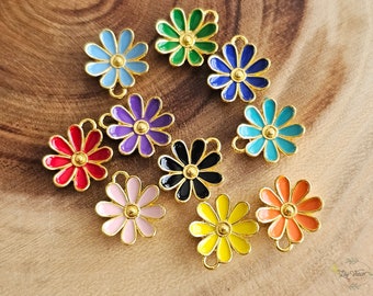 Gold Enamel Daisy Flower Charm Gold Plated Daisy Connectors 17mm