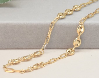 Gold Coffee bean Chain, Puffed Mariner Necklace and Anklet, Gold Plated Tobillera, Paper Clip Chain Anklet, Gift For her, Womens Day Gift