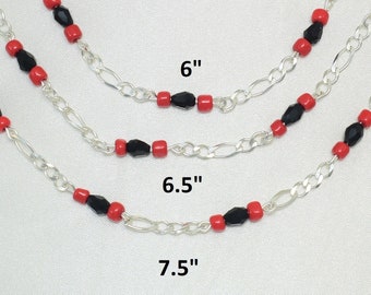 925 Silver Azabache Bracelet: Red & Black Protection Beads
