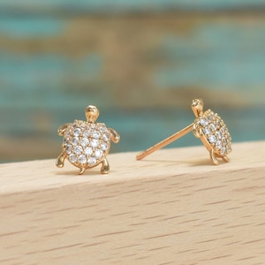 Gold Plated Sea Turtle Studs: Dainty Tortuga Earrings