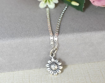Daisy Flower Pendant Necklace 925 Silver Floral Chain Daisy Charm Jewelry Summer Jewelry Gift For her Labor&#39;s Day Sale