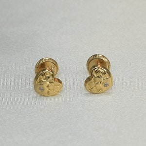 14K Solid Gold Heart Earrings: Dainty Screw Back Studs