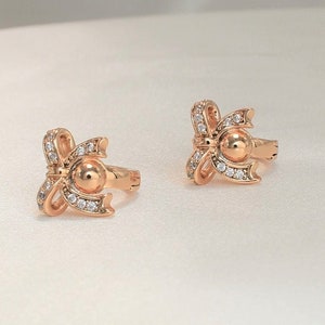 Bow Earrings Huggies Gold Plated Hoop Earrings, Ribbon Earrings Bow Huggies Jewelry Gift for her Under 15 Father's Day Sale