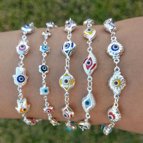 Evil Eye Bracelets Sterling Silver Multicolor Evil Eye Protection Bracelets -Turkish Bracelets - Evil Eye Jewelry - Gift for her