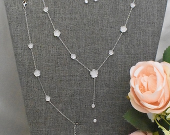 Sterling Silver Flower Jewelry Set: Bridal Necklace, Bracelet & Earrings