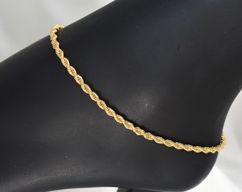 Twisted Rope Chain Anklet Gold Plated Anklet 10"