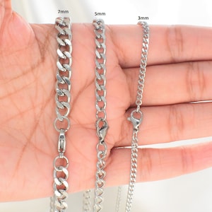 Mens Cuban Chain Necklace: Stainless Steel, 24 inch (3mm, 5mm, 7mm)
