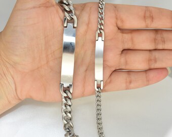 Men's Stainless Steel Cuban Link ID Bracelet