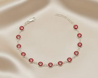 Red Evil Eye 925 Sterling Silver Bracelet - Protection Jewelry