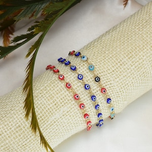 Gold Plated Evil Eye Bracelet: Multi Color Ojo Charm, 7.5&quot;