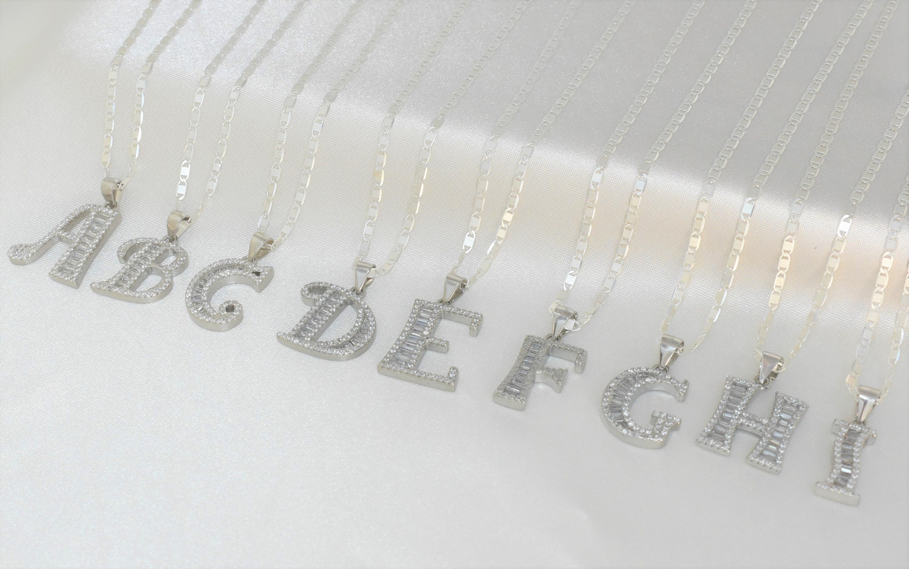 Initial Necklace 925 Silver Dijes de Plata Letters Pendants Necklace A-Z Baguette Charm Alphabets Pendants Necklace Personalized Jewelry