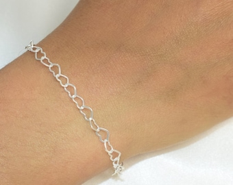 Heart Link Bracelet Sterling Silver Layering Chain Bracelet
