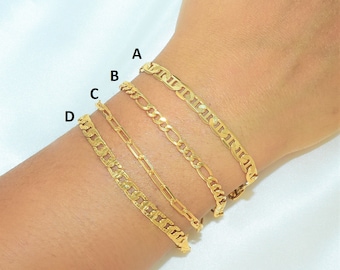 Figaro Mariner Paper Clip Cuban Link Chain Bracelets - Everyday Minimalist Layering Gold Plated Bracelets, Gift for her