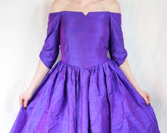 robe en soie sauvage vintage des années 60 en taffetas violet