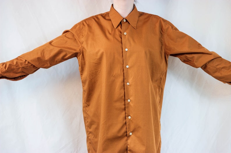 80s Burnt Orange Shirts Mens Button Down Shirt With Double Etsy