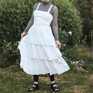 70s tiered dress fairycore clothing ruched bodice dress airy light summer dress layered skirt dress princess style cottagecore romantic